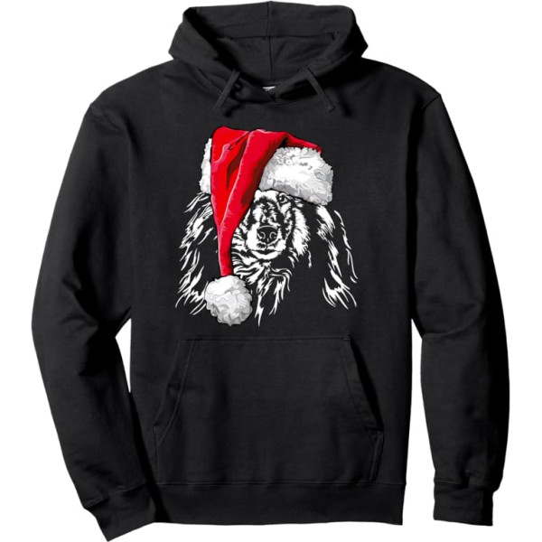 Smieklīgi garspalvains Collie Santa Claus Ziemassvētku suns džemperis Hoodie