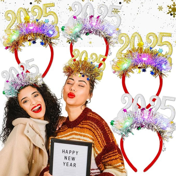 JeVenis Glitzernde 2025 Happy New Year Party Supplies 2025 Photo Booth Requisiten Happy New Year Hut Happy New Year Stirnband Silvester Party Hut Silvester Party Supplies Photo Booth Prop