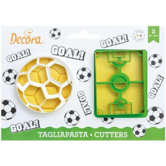 DECORA, 0255048 Futbola futbola cepumu griezēju komplekts Bumbas forma + futbola laukuma forma Ideāls komplekts dekorāciju no fondanta vai gumijas izgatavošanai, ražots Itālijā, oriģināls dizains, 2 gab., iepakojumā