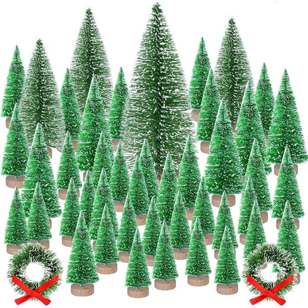 Kuuqa Mini Sizala sniega sals Ziemassvētku eglītes pudele suka koki Plastmasas ziemas sniega ornamenti Tabletop koki ar Merry Christmas burtiem Xmas Party Home Party Diorama Models