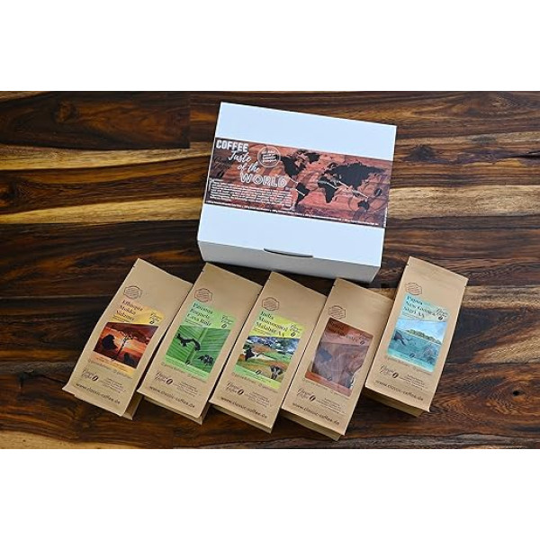 Classic Caffee - Premium Coffee World Travel Tasting Set 5 x 200 g kafijas dāvanu komplekts no visas pasaules - kafijas cienītāju dāvana - 100% Arabica - vidēji grauzdēta (malta)