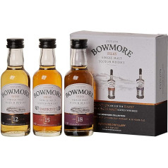 Bowmore Whisky Geschenkset - Single Malt Scotch Whisky - Mit Bowmore 12 Jahre, 15 Jahre Darkest und 18 Jahre - Geschenkpackung - 40%-43% tilpuma - 3 Miniaturen x 0,05l