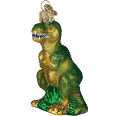 Vecās pasaules Weihnachtsschmuck: Dinosaurier, Glasornamente für Weihnachtsbaum, Glitter Green, 4 x 2.5