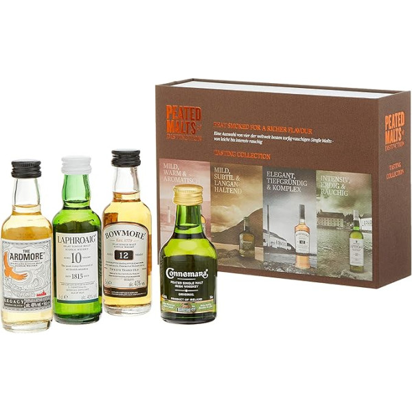 Peated Malts of Distinction | Malts Whisky Geschenkset | Mit Bowmore, Laphroaig, Connemara, the Ardmore | 4 Miniaturen x 50ml