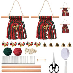 WANDIC 4 komplekti Weihnachtstür hängende Anhänger Kit, Holz Weben Stricken DIY Zubehör für Weihnachtskranz Anhänger Dekoration Urlaub Dekor