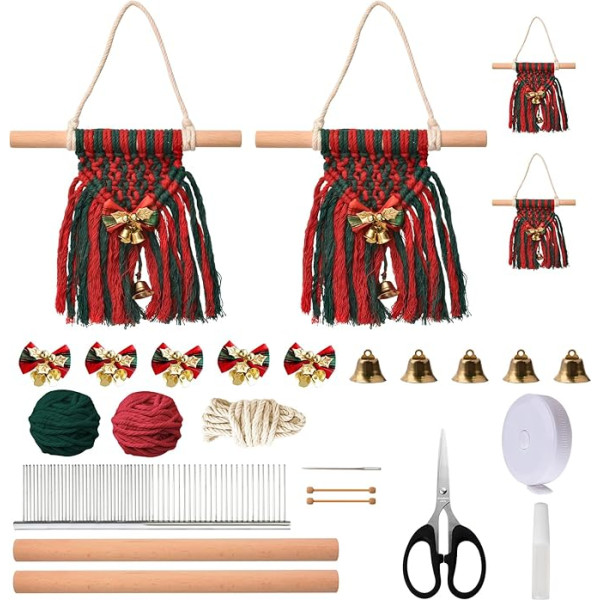 WANDIC 4 komplekti Weihnachtstür hängende Anhänger Kit, Holz Weben Stricken DIY Zubehör für Weihnachtskranz Anhänger Dekoration Urlaub Dekor