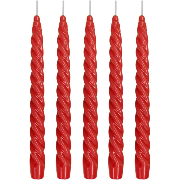 Ebersbacher Kerzenfabrik GmbH Renaissance Taper Candles Twisted Red Iepakojumā 5 gab., izmērs aptuveni 22 x 250 mm, atsevišķi folijā