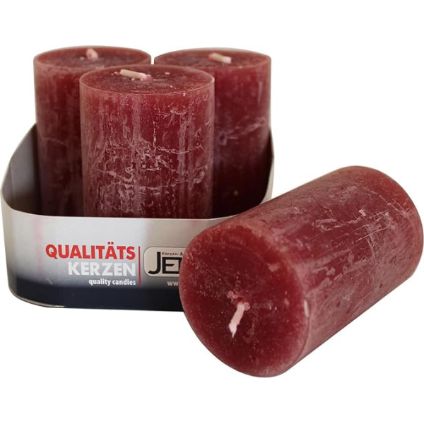 JEKA Kerzen GmbH Ebersbacher Rustic Pillar Candles Bordeaux Diametrs 50 x Augstums 80 mm Iepakojumā 4 gab.