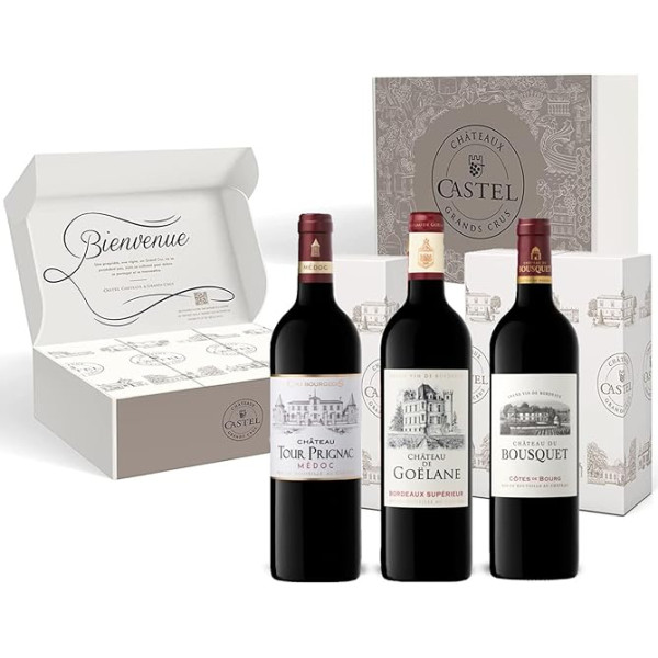 Geschenkset - Rotwein - Decanter Spezialset : Château du Bousquet - Château de Goëlane - Château Tour Prignac - 3x75cl