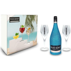 Scavi & Ray Bling Bling Blau Glitzer Giftbox dāvanu komplekts - Scavi & Ray Prosecco Frizzante 0,75l (10% Vol) + 2x Prosecco Gläser -[Enthält Sulfite]