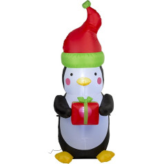 BAKAJI Ziemassvētku dāvanas Aufblasbarer Pinguin 180cm-mit Lampe, Plastik, Schwarz/weiß/rot/grün, 116 x 64 x 184 cm