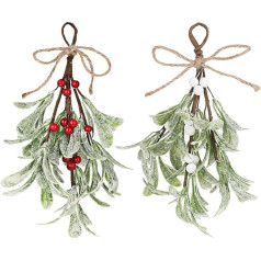 FSSTUD 2 gabali 23cm mākslīgā āmuļa Realistic Mistletoe Flowers Stems Hanging Mistletoe Tree Decoration Xmas Greenery Picks Ziemassvētku eglīte Mistletoe Ornaments ar ogām