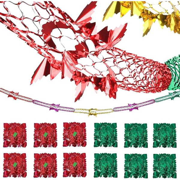 12 Stück Weihnachts-Deckendekorationen, 2,7 m, Weihnachts-Folien-Girlande, festliche Deckendekoration, Weihnachts-Foliengirlande, festliche hängende Lametta-Wirbel-Dekorationen für Weihnachten,