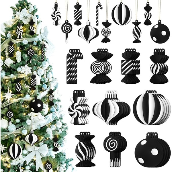 40 melnā un baltā Ziemassvētku eglīšu rotājumi PVC Xmas Candy Cane Lollipop Ornaments Ziemassvētku piekaramie rotājumi Dzimšanas dienas svinību rotājumi Svētku eglīšu ballītei Craft for Holiday Christmas Tree Party