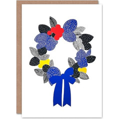 Wee Blue Coo Bright Polka Dot Line Wreath Bow Leaves Fun Xmas Art Blank For All Ziemassvētku karte