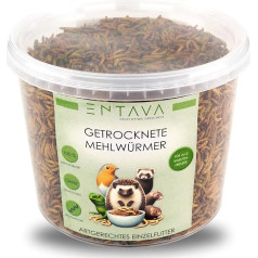 ENTAVA Žāvēti miltu tārpi 3 L = 500 g Premium Quality Insect Snack Putni, zivis, koi, bruņurupuči, grauzēji, rāpuļi, putnu barība, savvaļas putni, ežu barība