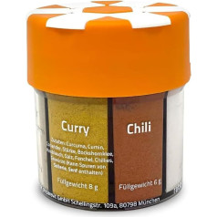 ration1 Spice Shaker XXL 6 in 1 Set for Camping, Hiking and Outdoor Equipment, Spice Organiser with Salt, Pepper, Chili, Pepper, Garlic, Curry