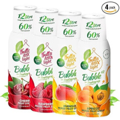 4 x 500 ml Viegls ķiršu aprikožu aprikožu aveņu mango fitnesa sīrups no Frutta Max ar 60% augļu saturu Bez cukura ar stēviju