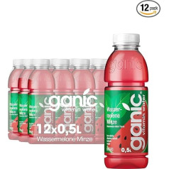 Ganic Watermelon Mint - aromatizēts ūdens, vitamīnu ūdens - izotonisks - mazkaloriju vegānisks - 100% pārstrādāts PET (12 x 500 ml)