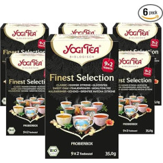 YOGI TEA Finest Selection - 9 tējas veidi: Klasiskā tēja, ingvera un citrona tēja, laimes tēja, saldā čai tēja, sieviešu spēka tēja, labsajūtas tēja, kakla sildītājs, šokolādes un zaļā tēja Matcha Lemon, 6 x 18 maisiņi
