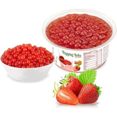 Burbuļtējas bumbiņas - zemeņu - 490 g Oriģinālas popping boba augļu bumbiņas burbuļtējai - 100% vegāns un bez glutēna - prieks acīm un garšas kārpiņām