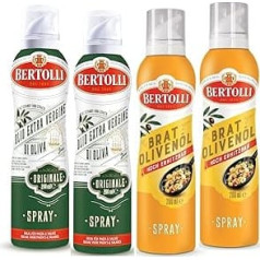 Bertolli olīveļļas grila aerosola komplekts - Bertolli Originale 2 x 200 ml + Bertolli cepamās olīveļļas aerosols 2 x 200 ml