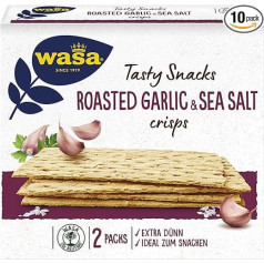 Wasa Tasty Snacks Kraukšķi ar grauzdētiem ķiplokiem un jūras sāli, 10 x 190 g I Īpaši plānas kraukšķu maizītes ar grauzdētiem ķiplokiem un jūras sāli, 2 iepakojumi, ideāli piemērotas uzkodām