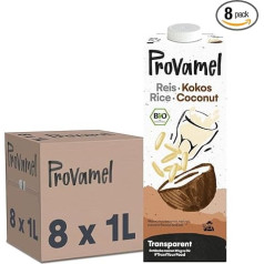 Provamel Organic Rice Coconut Drink, augu dzēriens, vegāns, bez laktozes, bez glutēna, UHT, 8 x 1 L (8 gab.)