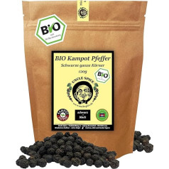 UNCLE SPICE® DE-ÖKO-005 Organic Black Kampot Pepper 120 g Organic Kampot Pepper Black Premium kvalitātes saulē kaltētas piparu ogas Organic Peppercorns Whole Hand-Picked for the Mill