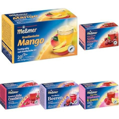 Meßmer Country Tea | 5 x 20 tējas maisiņu | Mango, ķiršu, aveņu citronu, ogu, dzērveņu | Bez lipekļa | Bez laktozes | Vegānu