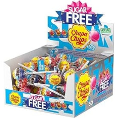 50 x Chupa Chups SUGAR FREE Lolly dažādu garšu konfektes