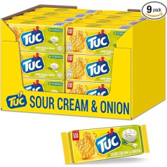 TUC Sour Cream & Onion 9 x 100 g, smalki sālīti našķi ar skāba krējuma un sīpolu garšu