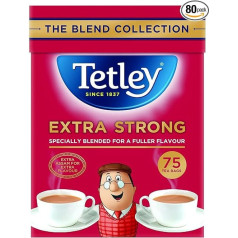 Tetley Extra Strong 80 maisiņi 250g melnā tēja ar īpaši spēcīgu garšu