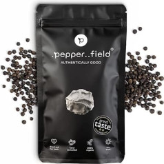 Pepper Field Kampot Pepper Black - augstākās kvalitātes melnie piparu graudiņi, pilnībā ražoti Kambodžā, svaigi un aromātiski, veseli piparu graudiņi dzirnavām un virtuvei, lielisks garšas aromāts, ideāli piemēroti ēdienu gatavošanai un 