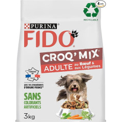 FIDO Croq Mix Adult | Liellopu gaļa un dārzeņi | Sausā barība pieaugušiem suņiem | Maisiņš x 3 kg