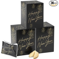 FOOD crew 36 x Lucky Cookies Happy New Year - Jaungada vakars Lucky Cookies with Sayings Vācu - Jaungada Lucky Cookies Individuāli iepakotas - Vegan Saldumi