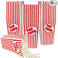 25 Stück Popcorn-Boxen für Party, 14 cm hoch, rot und weiß gestreift, Popcorn-Beutel, Mini-Popcorn-Eimer und Popcorn-Schüssel für Kino, Zuhause, Karneval, Dekorationen