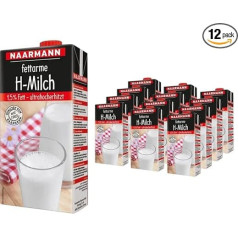 Naarmann Milk Zema tauku satura H-Milk 1,5% Fat Ilgnoturīgs piens, 1 litrs katrā, 12 gab. iepakojumā + pufai