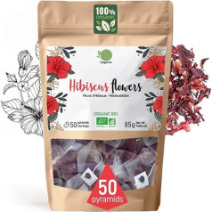 ORIGEENS HIBISCUS TĒJA ORGANIC premium kvalitātes - 50 maisiņi | bioloģiski kaltēti hibiskus ziedi tējai, augļu tējai, ledus tējai, karkādes tējai | hibiskusa tēja drenāžas detoksikācijas ārstēšanai