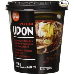 Allgroo Udon Cup tūlītējās nūdeles - Čilli, Udon zupa, karstā un pikantā - ātra pagatavošana - vērtīga iepakojuma (6 x 173 g)