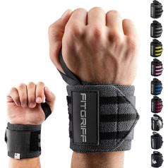 FITGRIFF® aproces plaukstas locītavām (Wrist Wraps), 45 cm, plaukstas locītavas atbalsts fitnesam, kultūrismam, svarcelšanai un CrossFit treniņiem