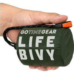 Go Time Gear Life Bivy avārijas guļammaiss, termisks bivijs - Izmantojiet kā avārijas biviju mugursomu, izdzīvošanas guļammaisu, milara avārijas segu - ietver auduma maisu ar izdzīvošanas svilpīti + parakords