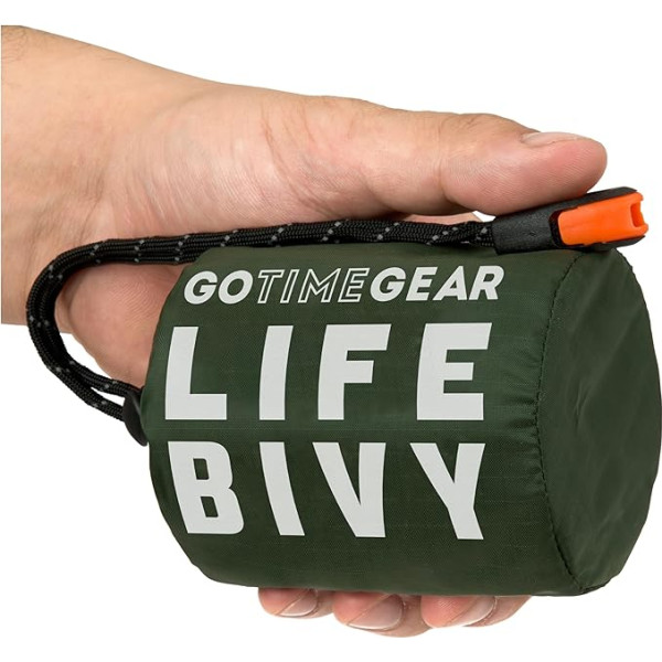 Go Time Gear Life Bivy avārijas guļammaiss, termisks bivijs - Izmantojiet kā avārijas biviju mugursomu, izdzīvošanas guļammaisu, milara avārijas segu - ietver auduma maisu ar izdzīvošanas svilpīti + parakords