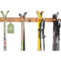 CRID Ski Wall Mount for 4 Pairs of Skis Including Ski Poles and Equipment - Robust Oak Wood - Universal Ski Mount Compatible with All Ski Models - Includes Free Mounting Kit - German Brand