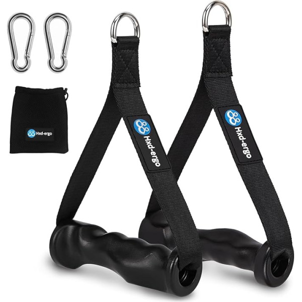 HXD-ERGO Pack of 2 Single Handle for Resistance Bands, fitnesa joslu rokturi ar metāla D-Ring, ergonomiski kabeļu vilkšanas rokturi mājas trenažieru zālei Pulley Fitness Strength Training