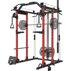 ZERELEK Power Cage, Power Rack with Lat Pull Bar, Cable Pull Station with J Hooks, Landmine, Band Peg, Battle Rope Rope, Squat Rack with 680 kg Maximum Load for the Home Gym