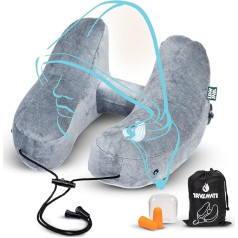 TRVLMATE® Grijs kakla spilvens Aeroplane Neck Pillow Piepūšams kompakts ceļojumu spilvens ilgiem lidojumiem ar noņemamu kapuci Jūsu neaizstājamais ceļojuma sabiedrotais kakla spilvens