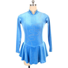 YDHTIZ Dāmas profesionālās daiļslidošanas konkursa kleitas Blue Turtleneck Velvet garām piedurknēm Rhinestone Activewear Konkurence Training Athletic Female