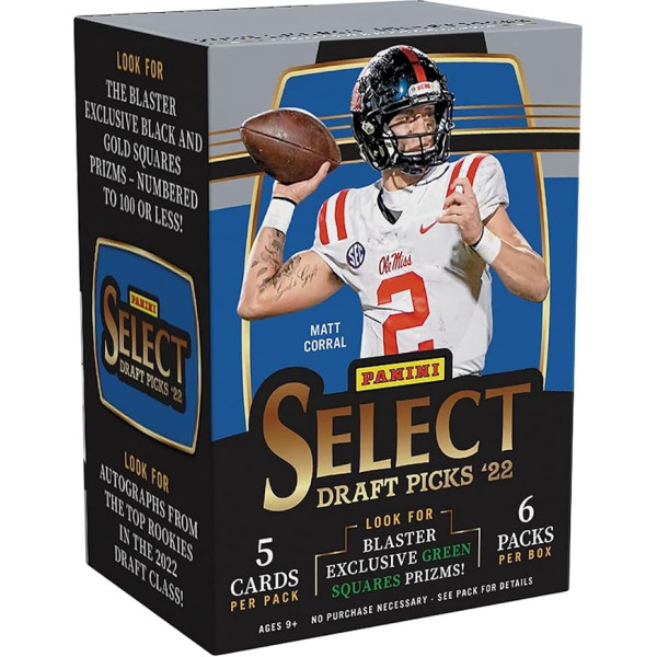 2022 Panini Select Draft Picks Football Blaster, 30 tirdzniecības kartes vienā Blaster kastītē