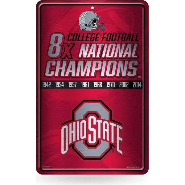 Rico Industries NCAA Ohio State Buckeyes metāla mājas zīme, 11 collas 17 collas